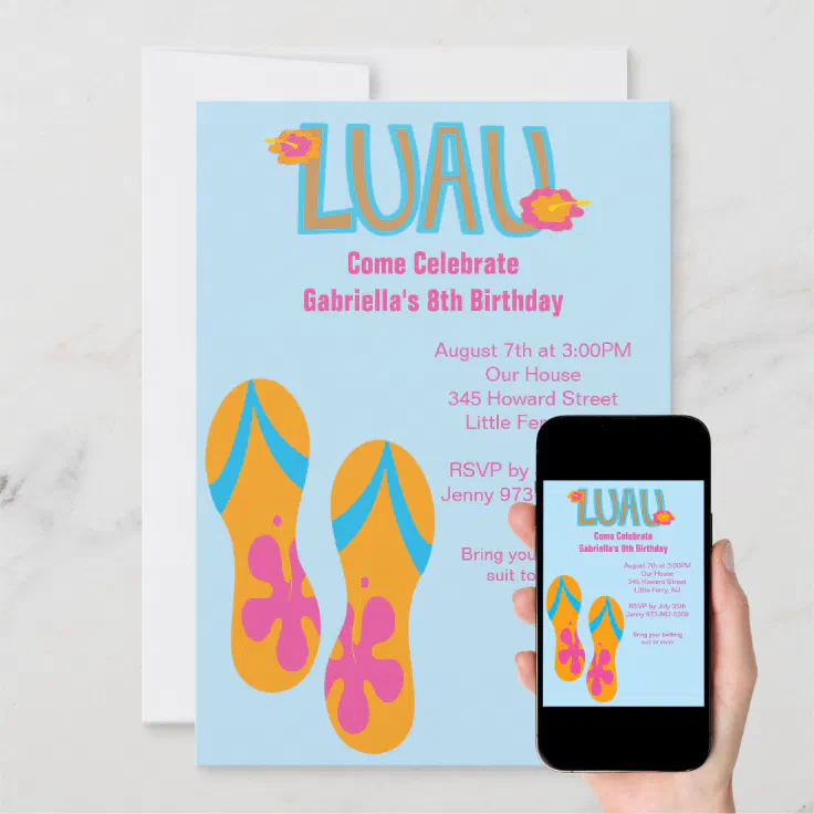 Luau Flip Flop Birthday Invitation | Zazzle