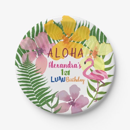 Luau Floral Girls 1st Birthday Paper Plates