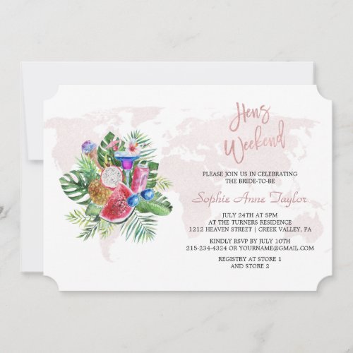 Luau Floral Rose Gold Bachelorette Hens Weekend Invitation