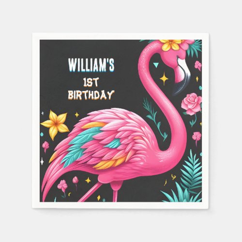 Luau Fly Pink Flamingo Pool Party 1st birthday Napkins