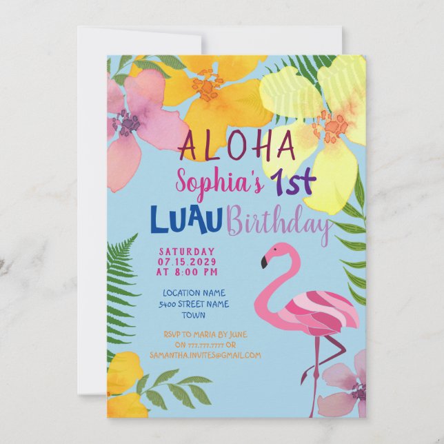 Luau Girl 1st Birthday Invitation (Front)