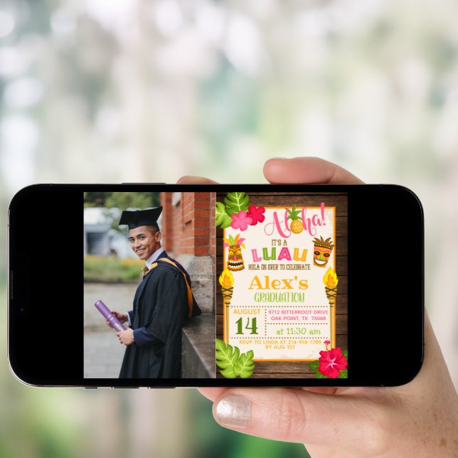 Luau Graduation Invitation with Photo - Boy (Front Digital)
