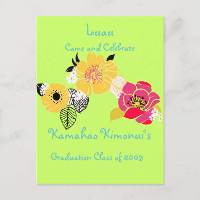 Luau Graduation Invitations tropical colors (Front)