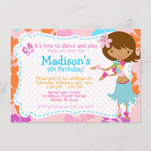 Luau Hawaii Girl birthday invitation
