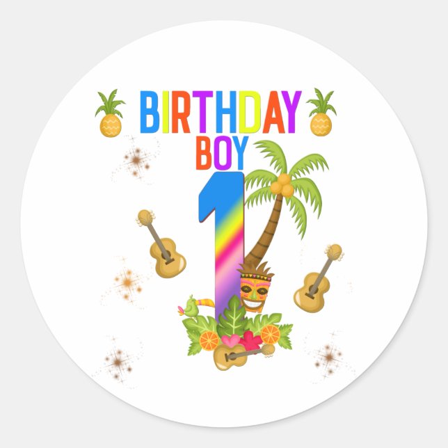 Luau Hawaii Hawaiian Pool Boy Birthday Party   Classic Round Sticker (Front)