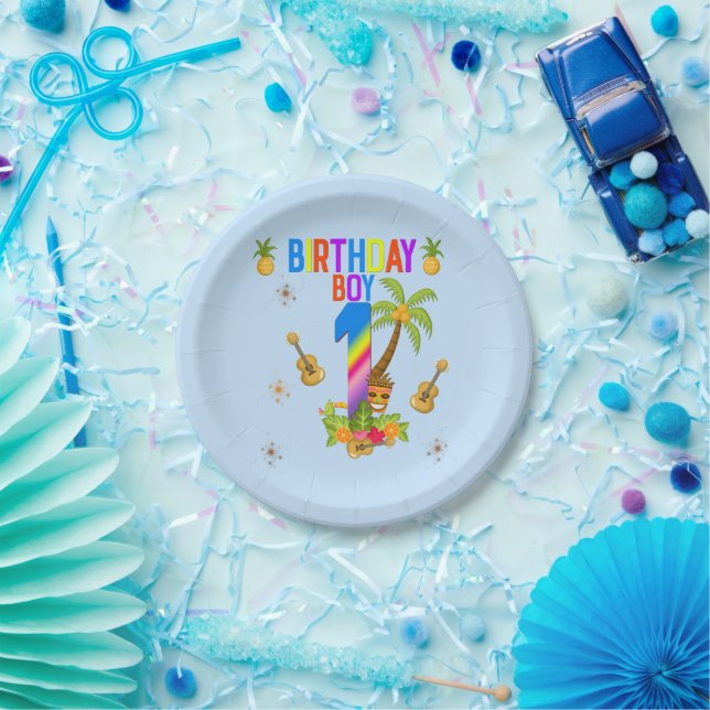 Luau Hawaii Hawaiian Pool Boy Birthday Party   Paper Plates (Party)