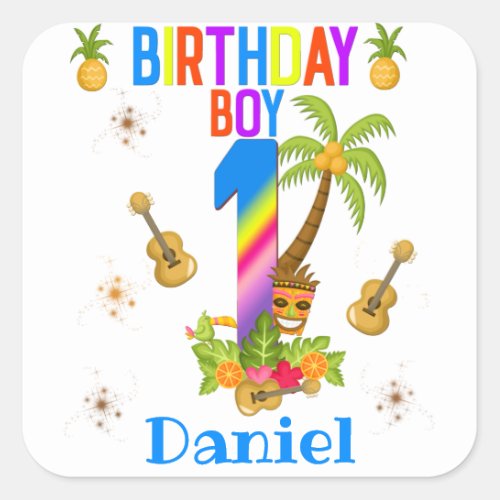 Luau Hawaii Hawaiian Pool Boy Birthday Party   Square Sticker