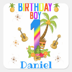 Luau Hawaii Hawaiian Pool Boy Birthday Party Square Sticker