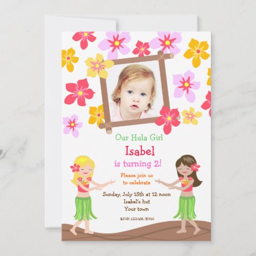 Luau Hawaiian Beach Photo Birthday Invitations