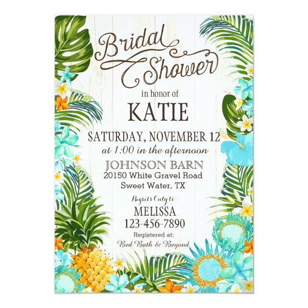 Luau Hawaiian Beach Rustic Bridal Shower Invitation