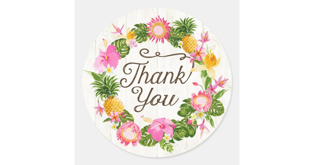 Luau Hawaiian Beach Rustic Thank You Label Zazzle