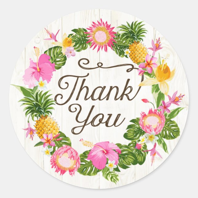Luau Hawaiian Beach Rustic Thank You Label (Front)