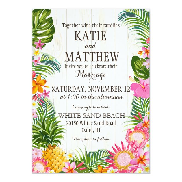 Luau Hawaiian Beach Rustic Wedding Invitation