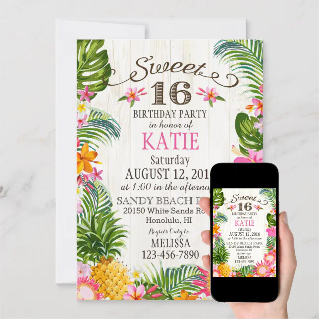 Luau Hawaiian Beach Sweet Sixteen Birthday Invitation Zazzle