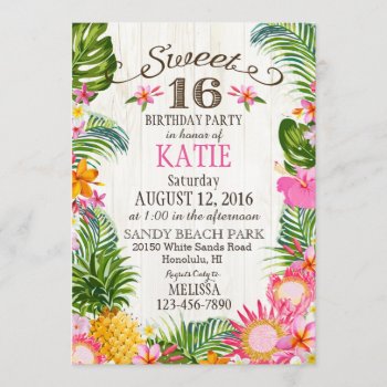 Luau Hawaiian Beach Sweet Sixteen Birthday Invitation by NouDesigns at Zazzle
