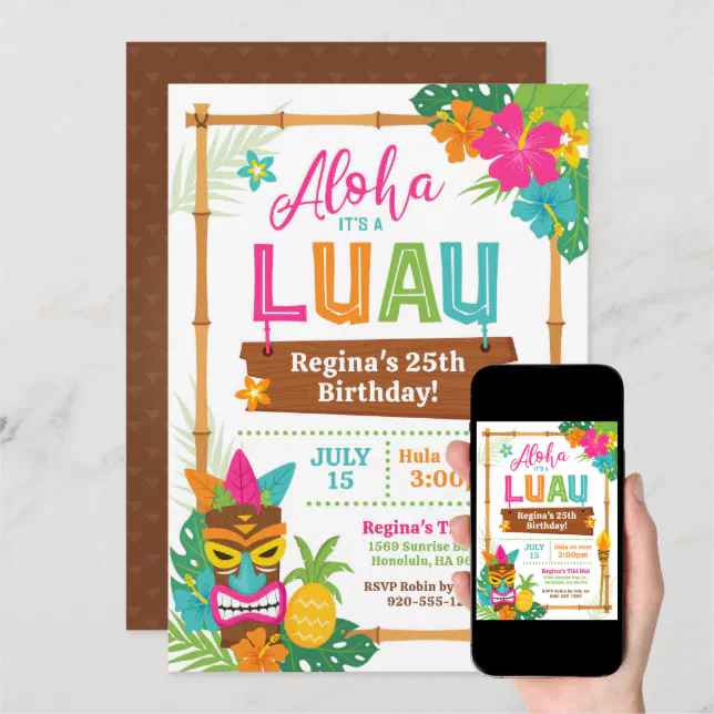 Luau Hawaiian Birthday Invitation | Zazzle