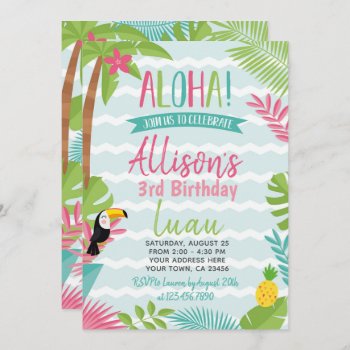 Luau Hawaiian Birthday Invitation by PrinterFairy at Zazzle