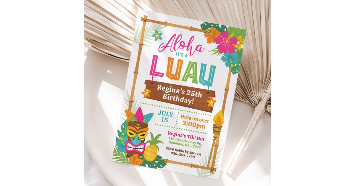 Luau Hawaiian Birthday Invitation | Zazzle