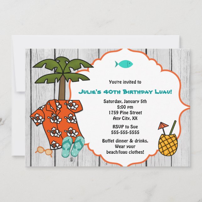 Luau Hawaiian Birthday Party beach celebration Invitation (Front)