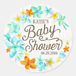 Luau Hawaiian Lei Rustic Baby Shower Label