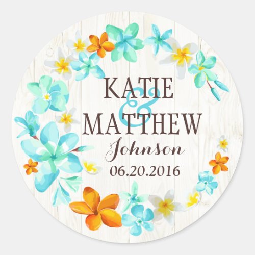 Luau Hawaiian Lei Rustic Beach Wedding Label