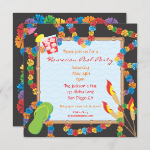 Luau Hawaiian Pool Party Invitation Card