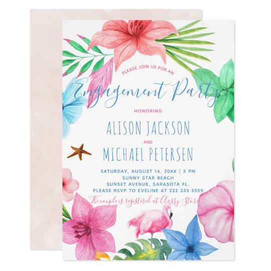 Luau Hawaiian tropical floral engagement party Invitation