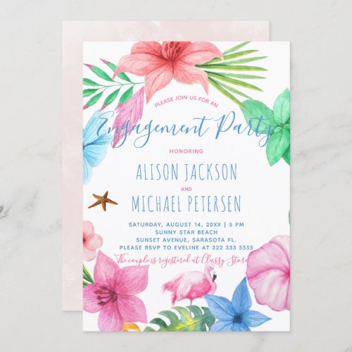 Luau Hawaiian tropical floral engagement party Invitation
