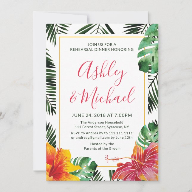 Luau Hawaiian Tropical Rehearsal Dinner Invitation (Front)