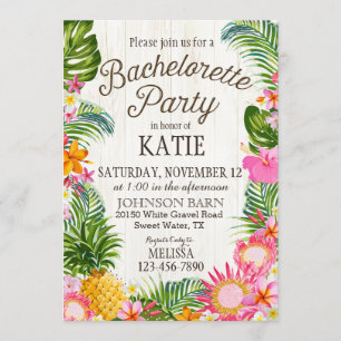 Luau Hawiian Beach Rustic Bachelorette Party Invitation