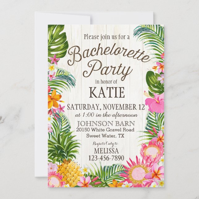 Luau Hawiian Beach Rustic Bachelorette Party Invitation (Front)