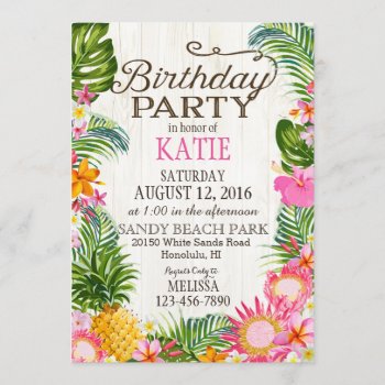 Luau Hawiian Beach Rustic Birthday Party Invitation by NouDesigns at Zazzle