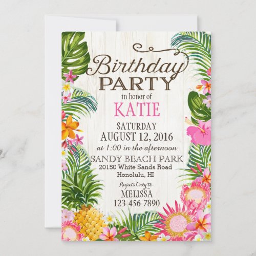 Luau Hawiian Beach Rustic Birthday Party Invitation