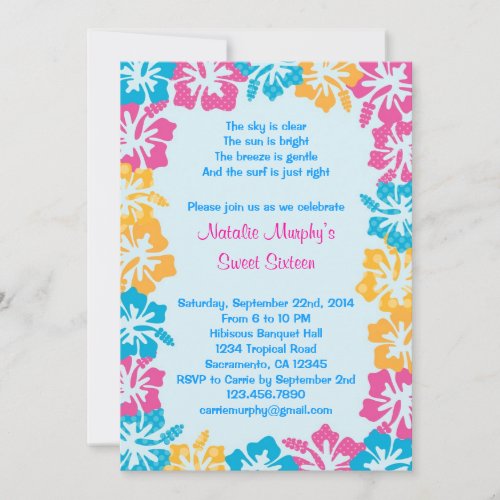 Luau Hibiscus Sweet Sixteen (16) Invitation