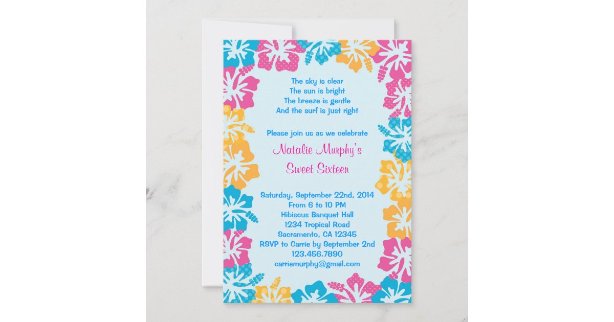 Luau Hibiscus Sweet Sixteen (16) Invitation Zazzle