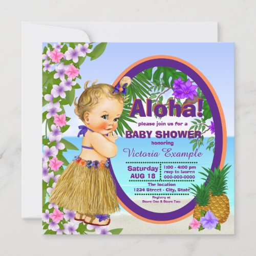 Luau Hula Girl Hwaiian Tropical Baby Shower Invitation