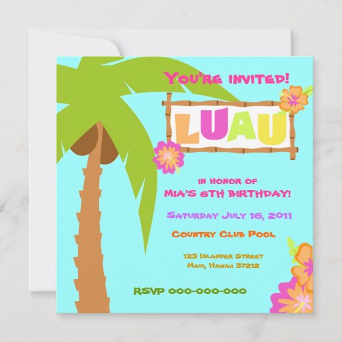 Luau Invitation Blue
