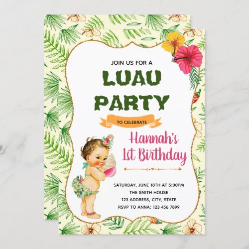 Luau kid birthday party invitation