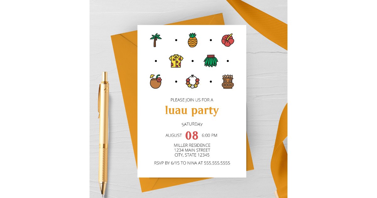Luau Line Icons Party Invitation | Zazzle