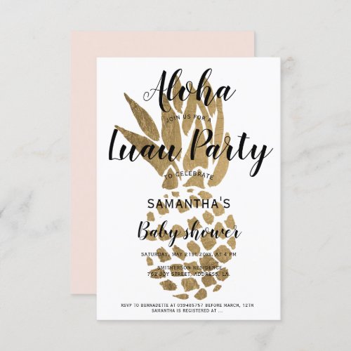 Luau party Aloha baby shower chic gold pineapple Invitation