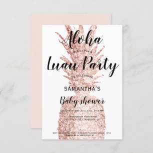 Luau party Aloha baby shower glitter pineapple Invitation