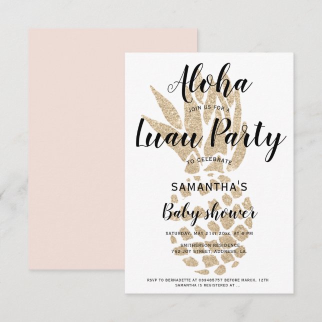 Luau party Aloha baby shower gold pineapple Invitation (Front/Back)