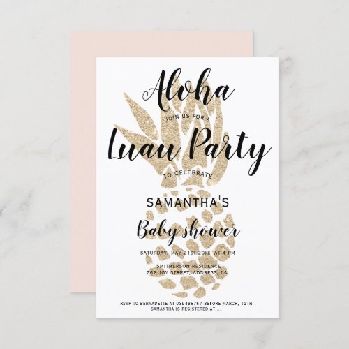 Luau party Aloha baby shower gold pineapple Invitation