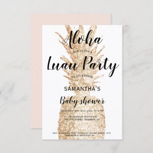 Luau party Aloha baby shower light gold  pineapple Invitation