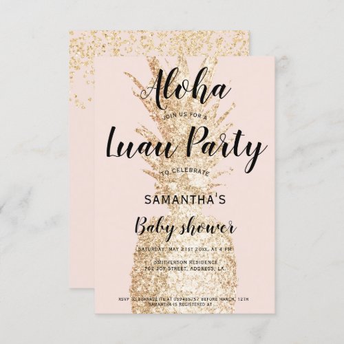 Luau party Aloha baby shower light gold pineapple Invitation