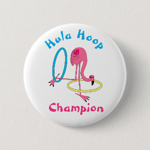Luau Party Flamingo Hula Hoop Champion 3" Button