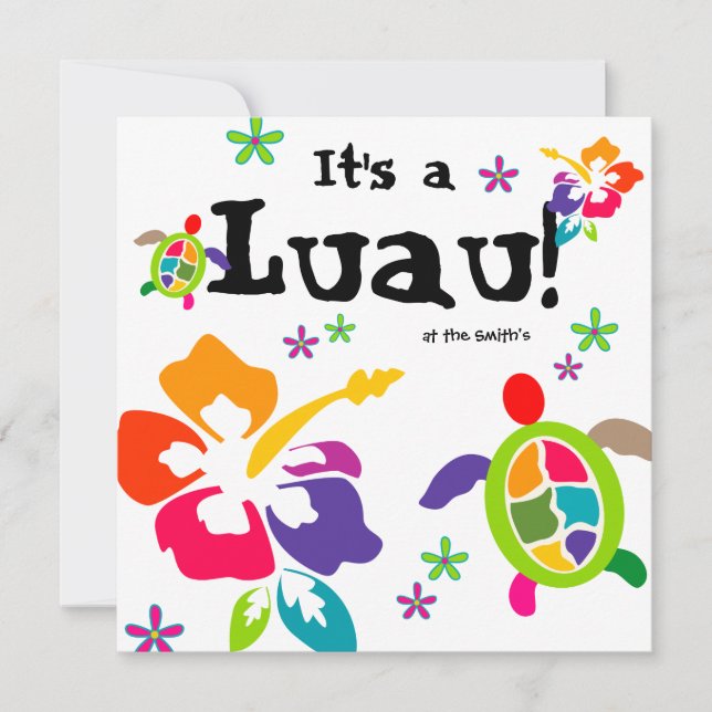 Luau Party Hibiscus Flowers Turtle Colorful Invitation (Front)