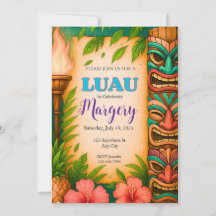 Luau Party Invitation, Editable Tropical Tiki Invi