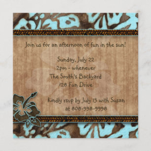 Luau Party Invitation Hibiscus Blue Brown