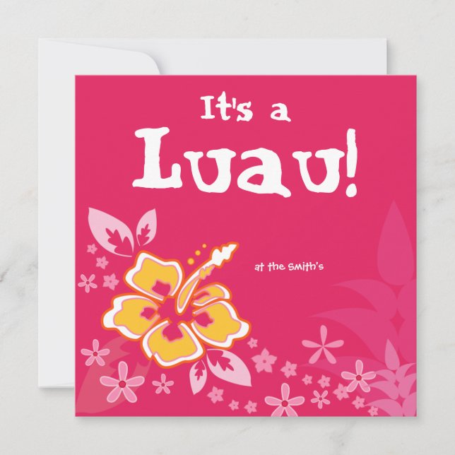 Luau Party Invitation Hibiscus Flower Pink (Front)